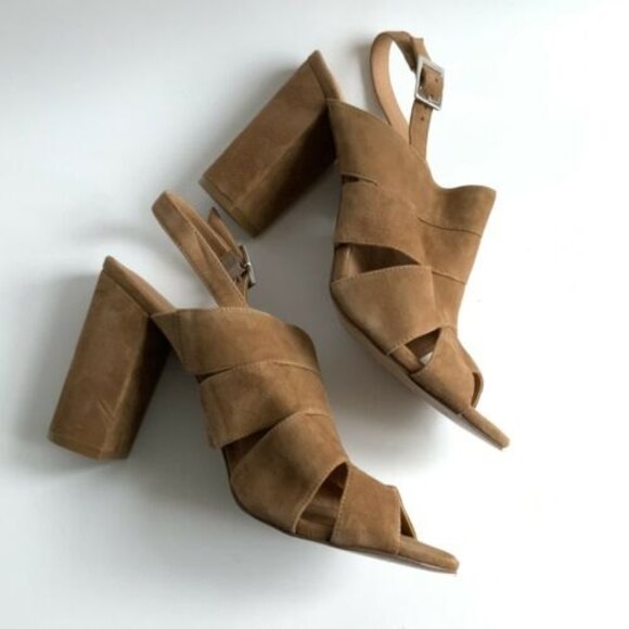Halogen Suede Open-toe Slingback Block Heel Cut Out Sandals Brown 11 - Picture 5 of 11